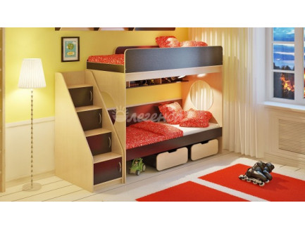 2-х ярусная кровать Легенда-7.2 с лестницей с ящиками, спальные места 190х80 см